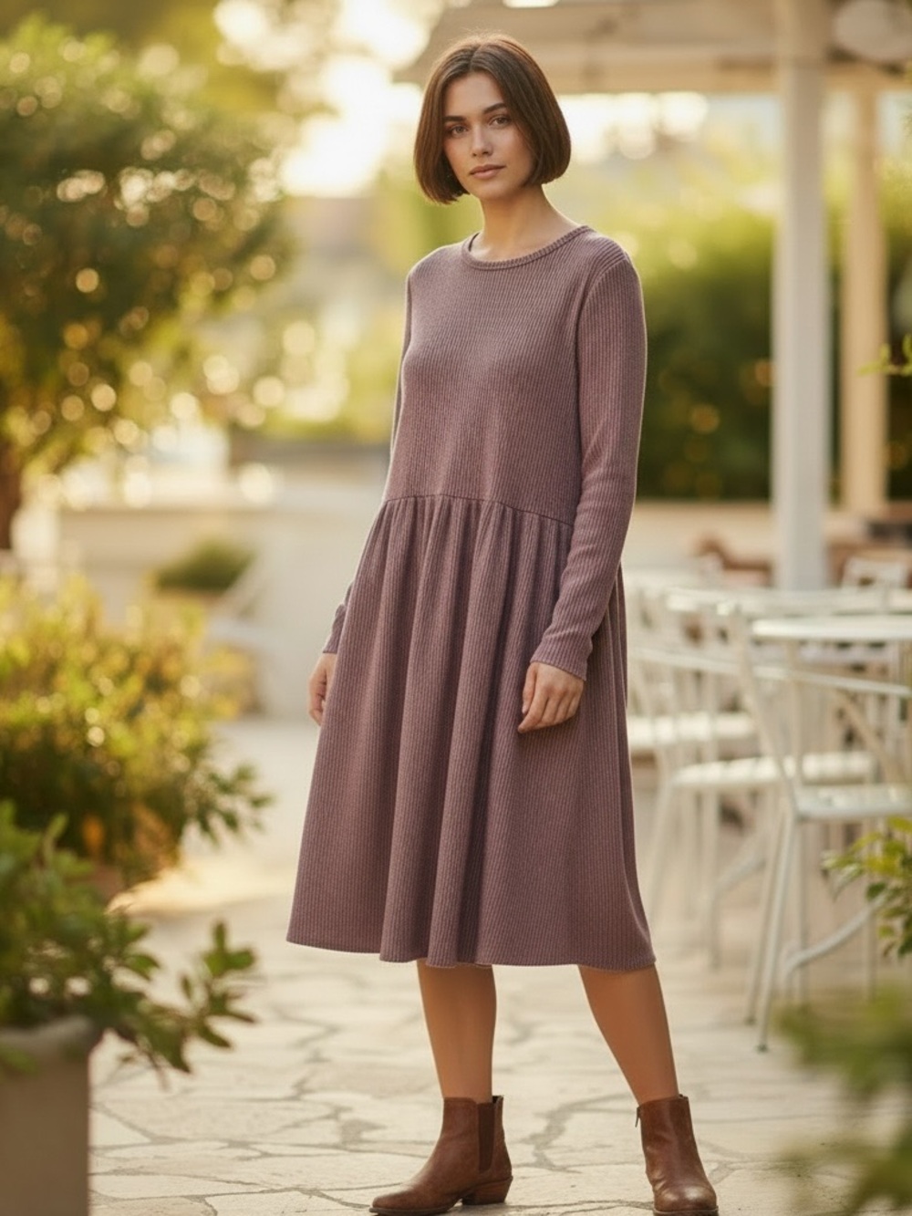 HEIMISH USA Dusty Mauve Knit Long-Sleeve Midi Dress